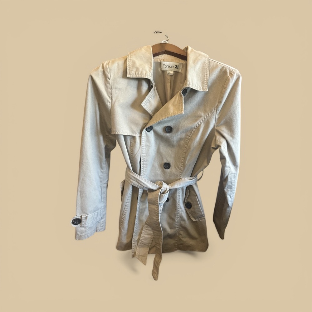 Forever 21 Light Beige Double-Breasted Trench Coat with Belt Sophisticated Style